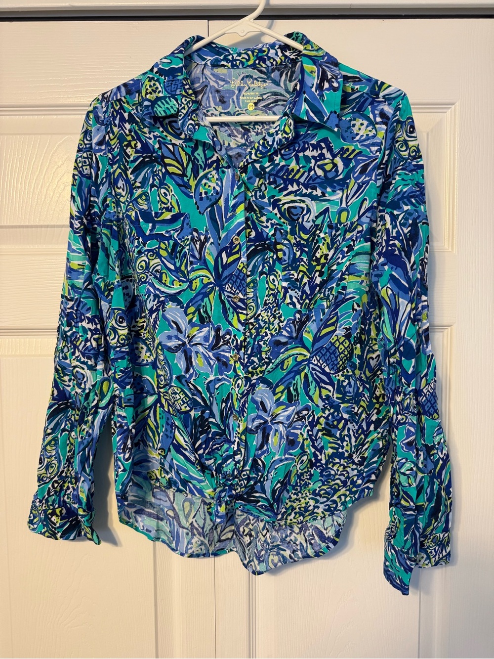 Lilly Pulitzer Blue Aqua Floral Button-Down Shirt